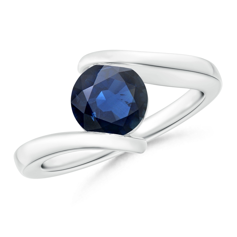 7mm AA Bar-Set Solitaire Round Sapphire Bypass Ring in White Gold 