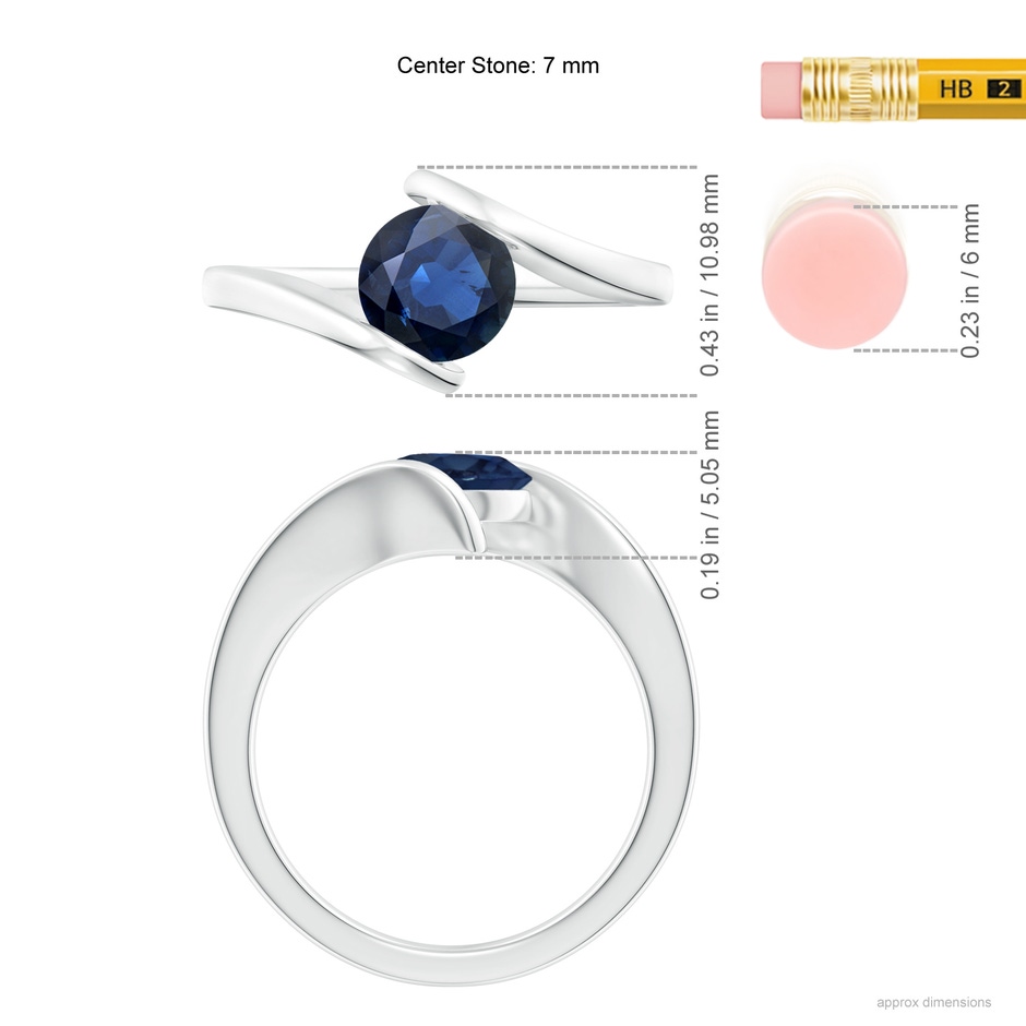7mm AA Bar-Set Solitaire Round Sapphire Bypass Ring in White Gold ruler