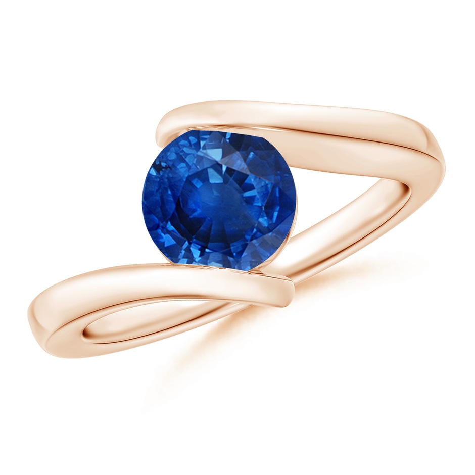 7mm AAA Bar-Set Solitaire Round Sapphire Bypass Ring in 18K Rose Gold 