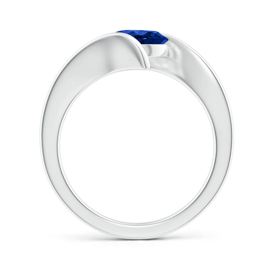 7mm AAAA Bar-Set Solitaire Round Sapphire Bypass Ring in 18K White Gold side 199