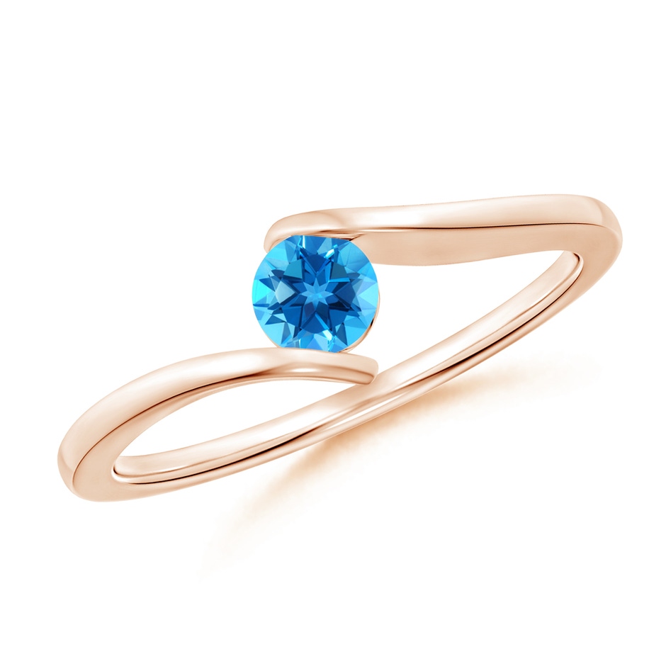4mm AAAA Bar-Set Solitaire Round Swiss Blue Topaz Bypass Ring in 9K Rose Gold 
