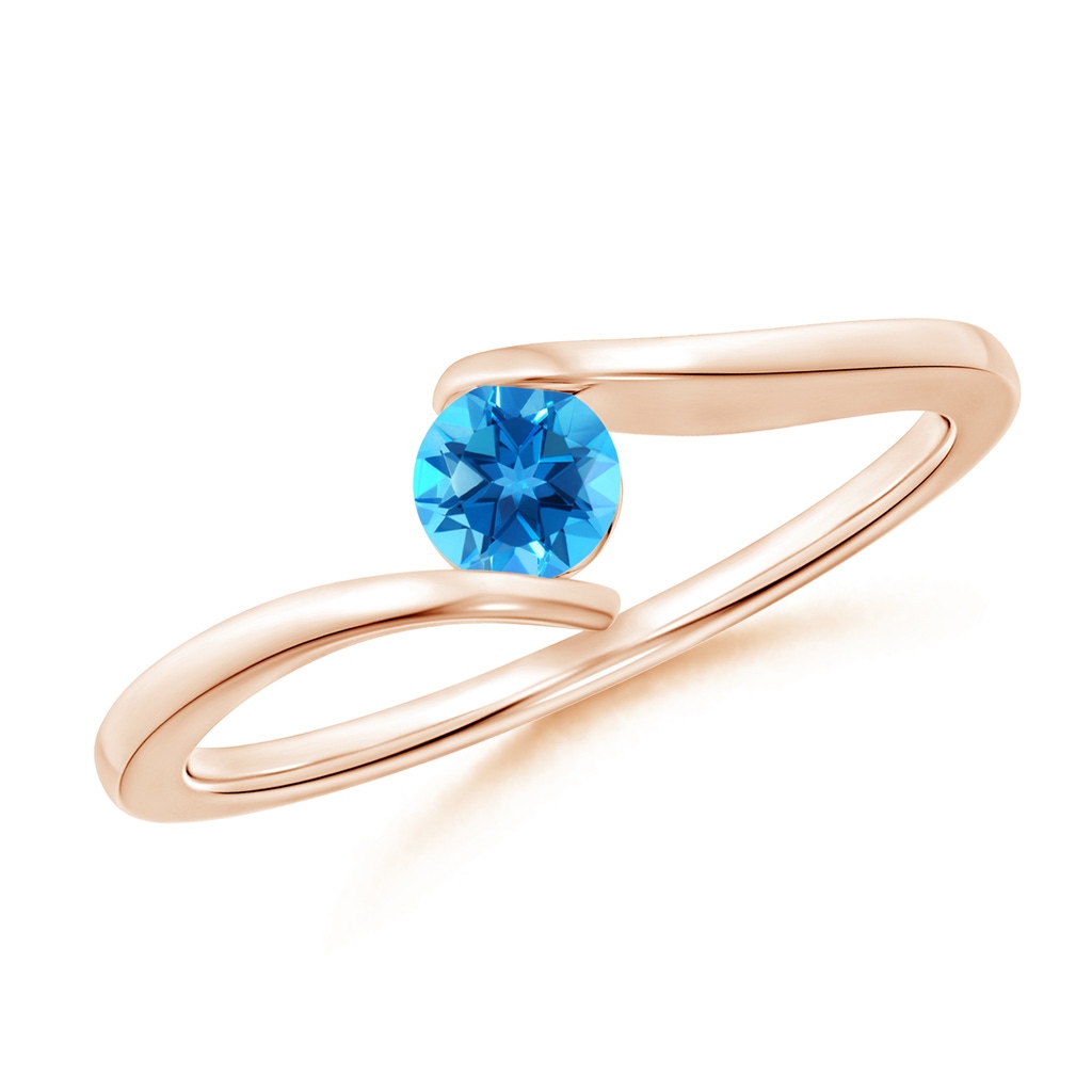 4mm AAAA Bar-Set Solitaire Round Swiss Blue Topaz Bypass Ring in Rose Gold
