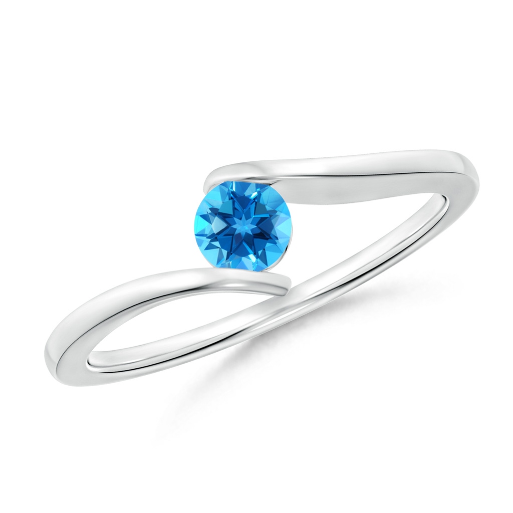 4mm AAAA Bar-Set Solitaire Round Swiss Blue Topaz Bypass Ring in S999 Silver