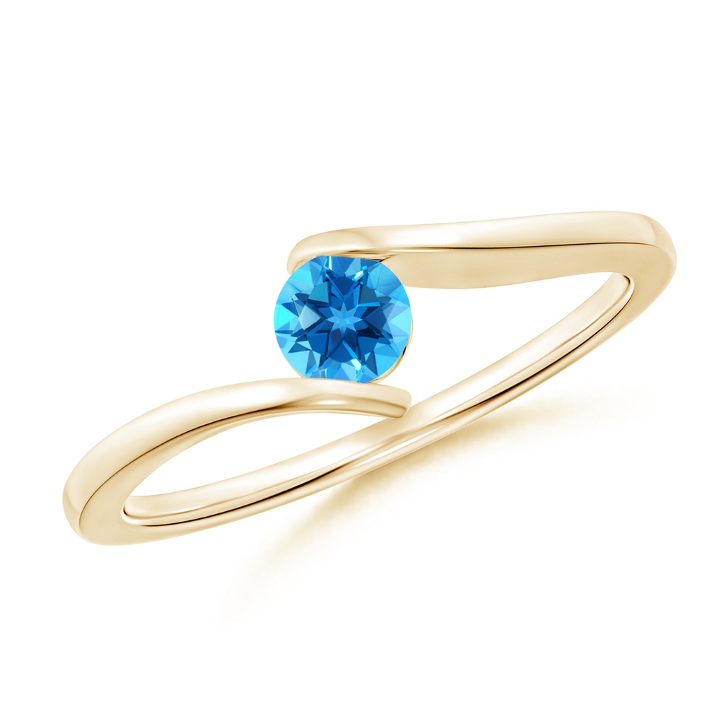 4mm AAAA Bar-Set Solitaire Round Swiss Blue Topaz Bypass Ring in Yellow Gold