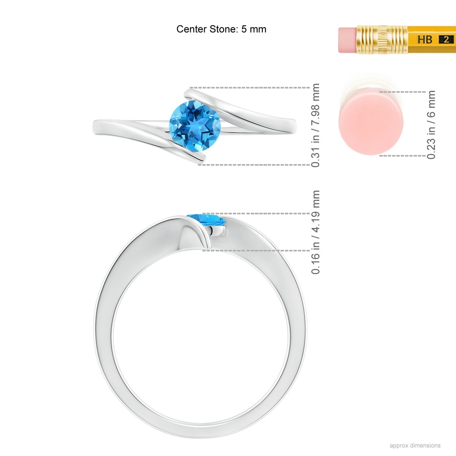 5mm AAA Bar-Set Solitaire Round Swiss Blue Topaz Bypass Ring in White Gold ruler