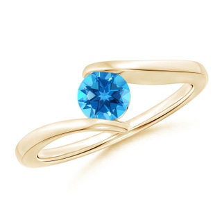 5mm AAAA Bar-Set Solitaire Round Swiss Blue Topaz Bypass Ring in Yellow Gold