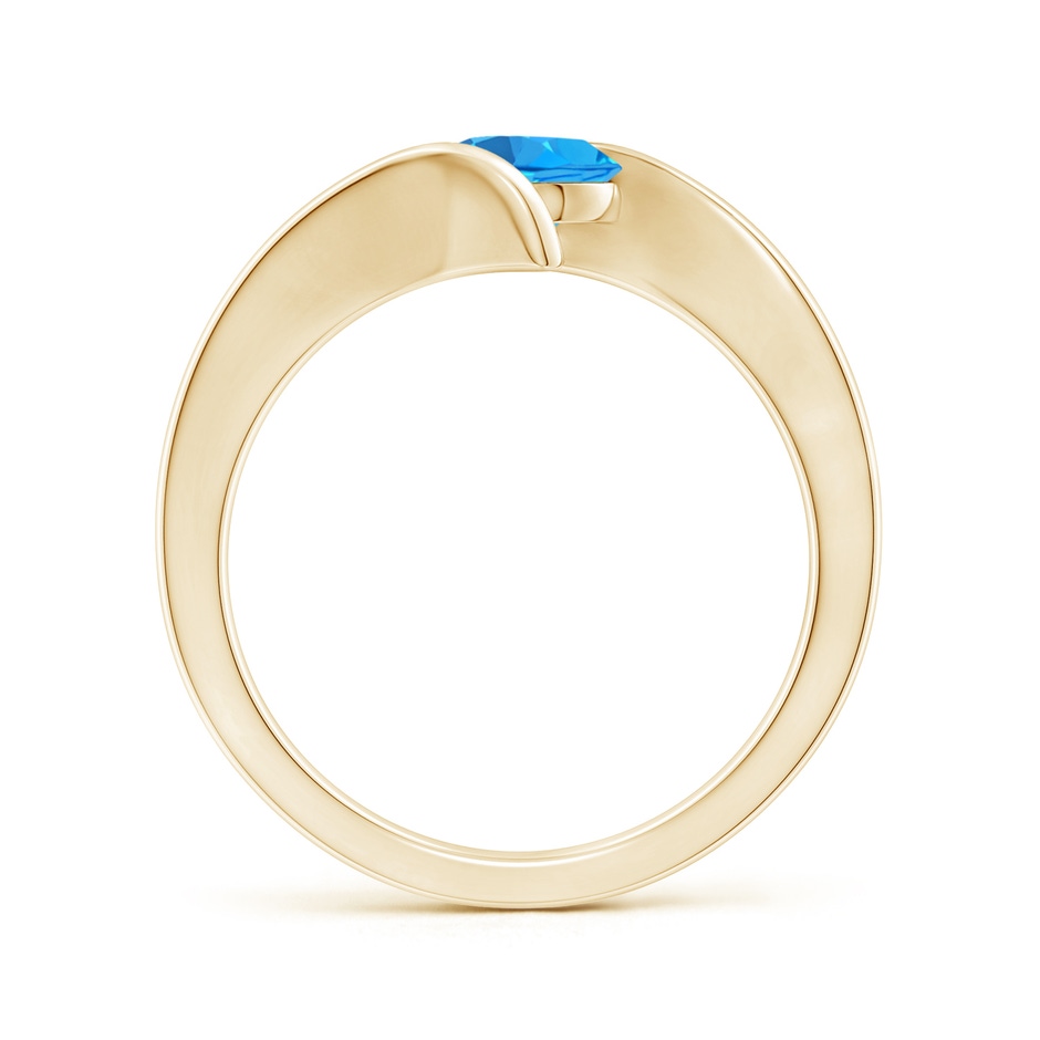 6mm AAAA Bar-Set Solitaire Round Swiss Blue Topaz Bypass Ring in Yellow Gold side-1