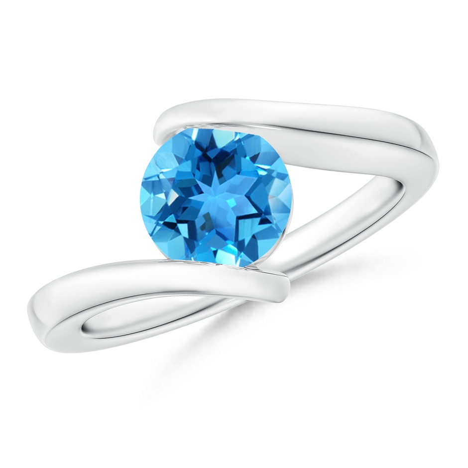 7mm AAA Bar-Set Solitaire Round Swiss Blue Topaz Bypass Ring in White Gold 