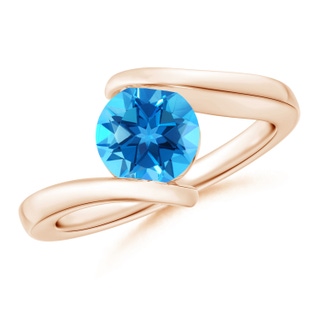 7mm AAAA Bar-Set Solitaire Round Swiss Blue Topaz Bypass Ring in Rose Gold