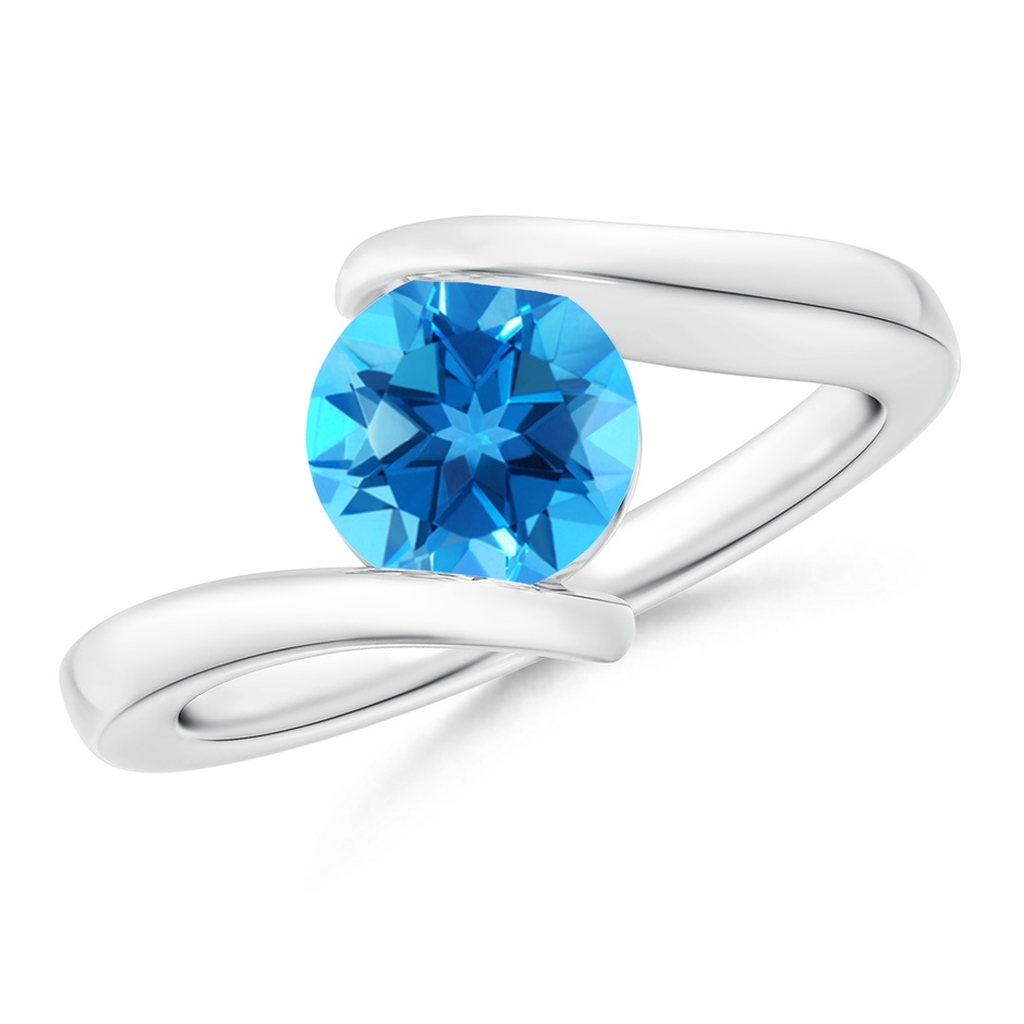 7mm AAAA Bar-Set Solitaire Round Swiss Blue Topaz Bypass Ring in White Gold 