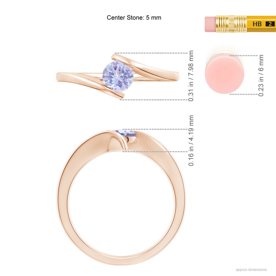 5mm A Bar-Set Solitaire Round Tanzanite Bypass Ring in Rose Gold ruler