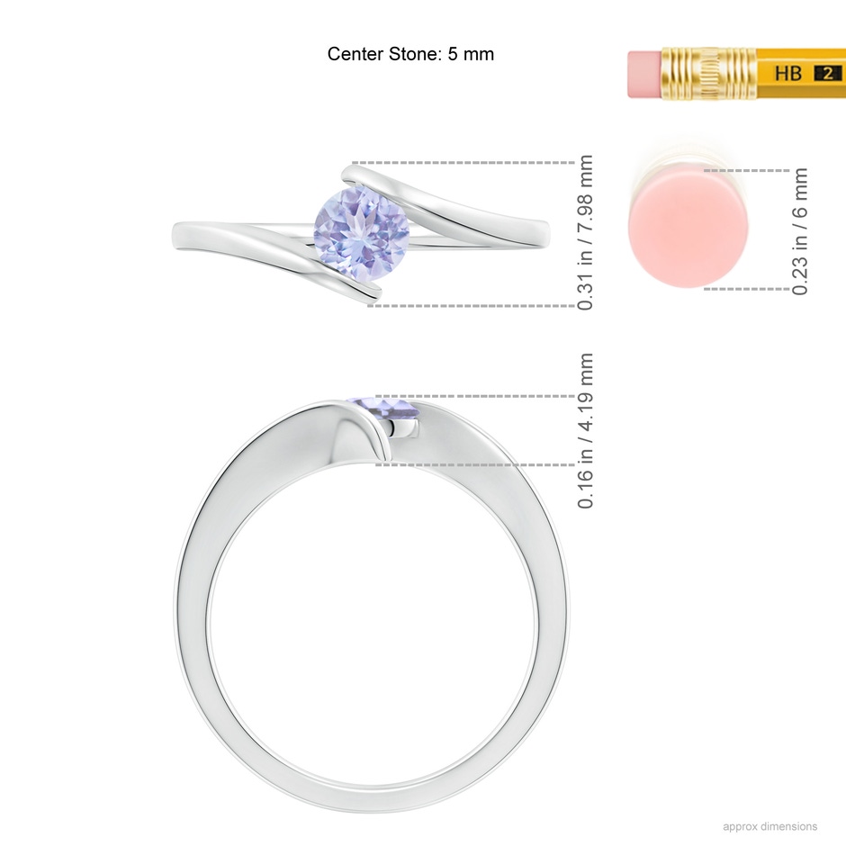 5mm A Bar-Set Solitaire Round Tanzanite Bypass Ring in S999 Silver ruler
