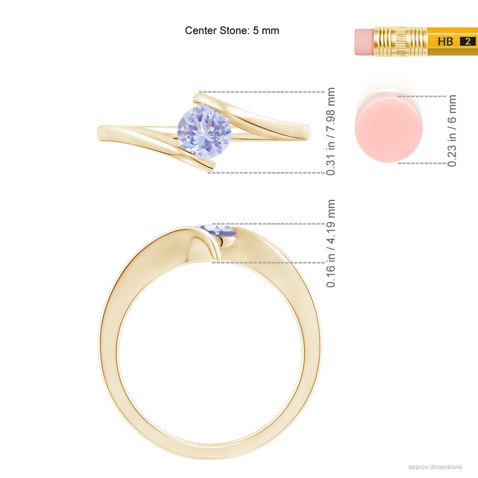 5mm A Bar-Set Solitaire Round Tanzanite Bypass Ring in Yellow Gold ruler