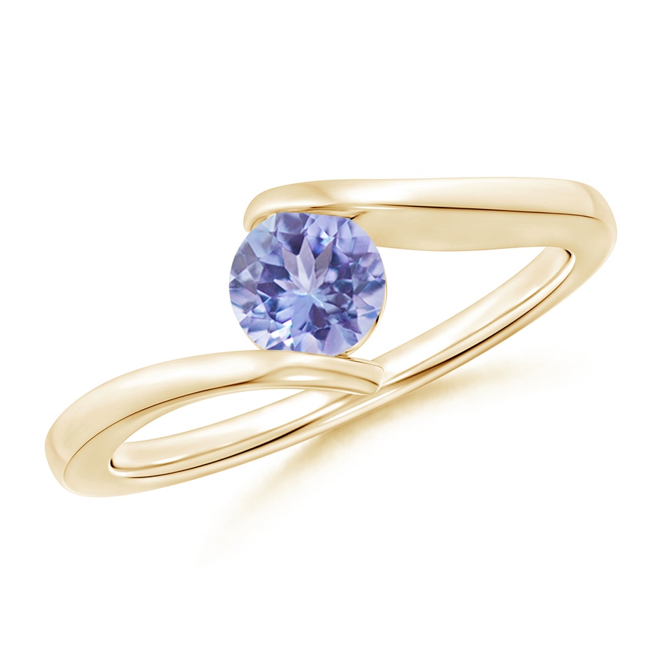 5mm AA Bar-Set Solitaire Round Tanzanite Bypass Ring in Yellow Gold 