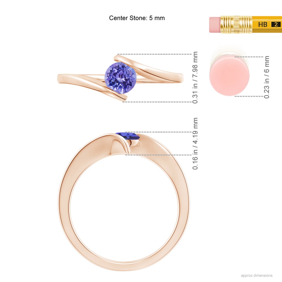 5mm AAA Bar-Set Solitaire Round Tanzanite Bypass Ring in Rose Gold ruler