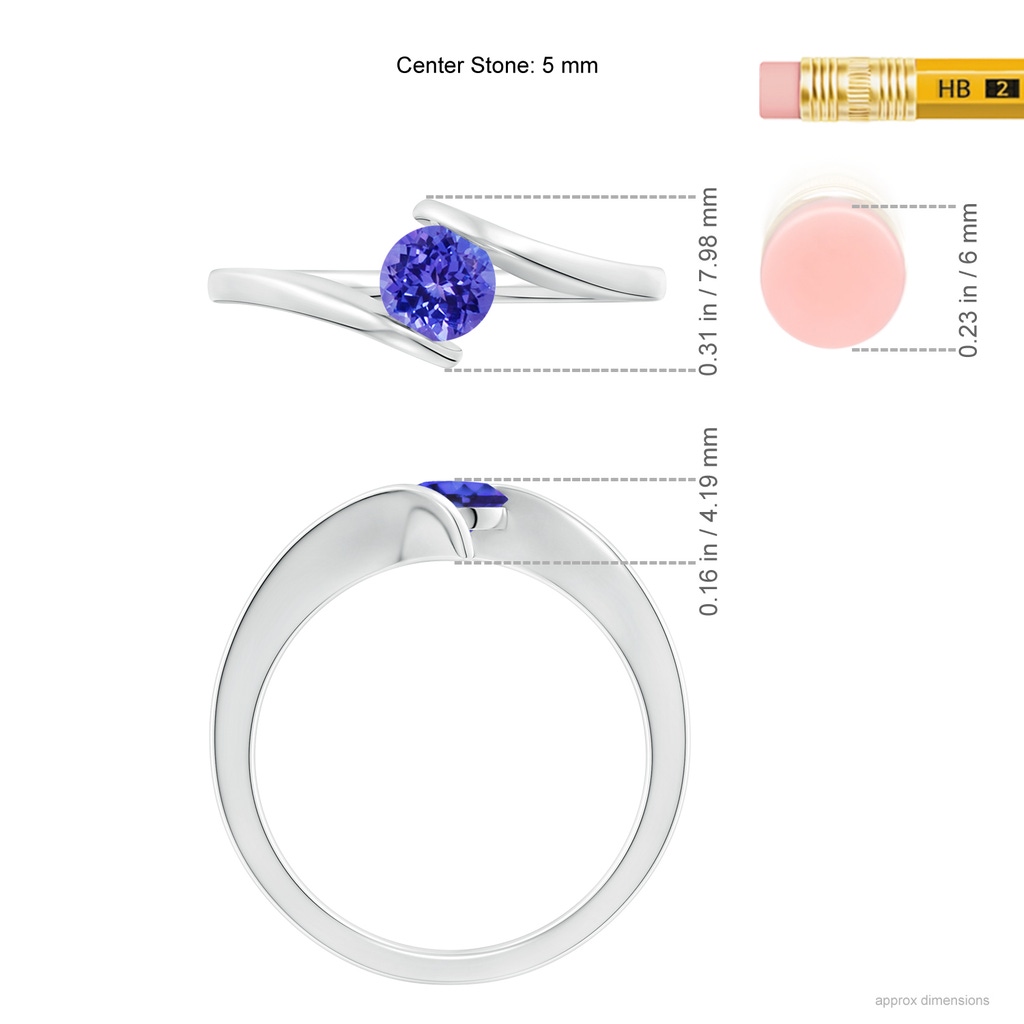 5mm AAAA Bar-Set Solitaire Round Tanzanite Bypass Ring in White Gold Ruler