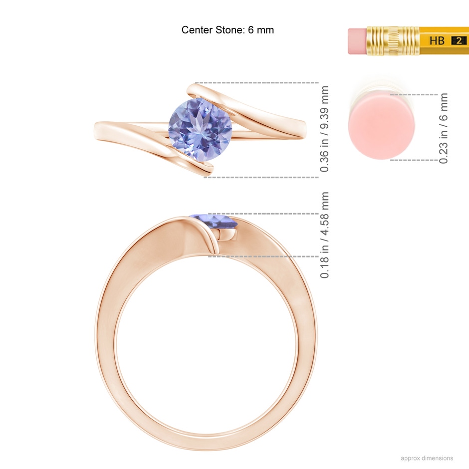 6mm A Bar-Set Solitaire Round Tanzanite Bypass Ring in Rose Gold ruler