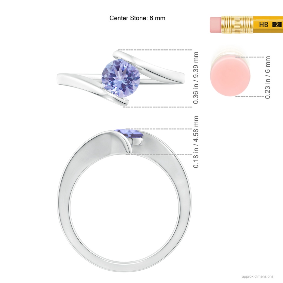 6mm A Bar-Set Solitaire Round Tanzanite Bypass Ring in S999 Silver ruler