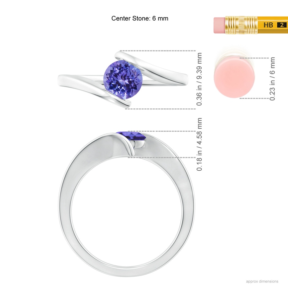 6mm AA Bar-Set Solitaire Round Tanzanite Bypass Ring in White Gold ruler