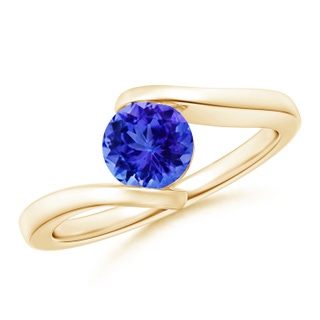 6mm AAA Bar-Set Solitaire Round Tanzanite Bypass Ring in 9K Yellow Gold