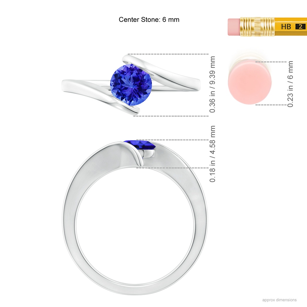 6mm AAA Bar-Set Solitaire Round Tanzanite Bypass Ring in White Gold Ruler
