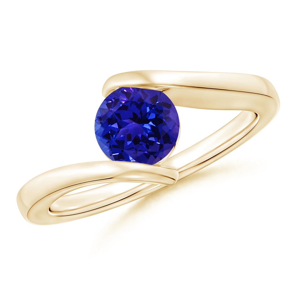 6mm AAAA Bar-Set Solitaire Round Tanzanite Bypass Ring in Yellow Gold