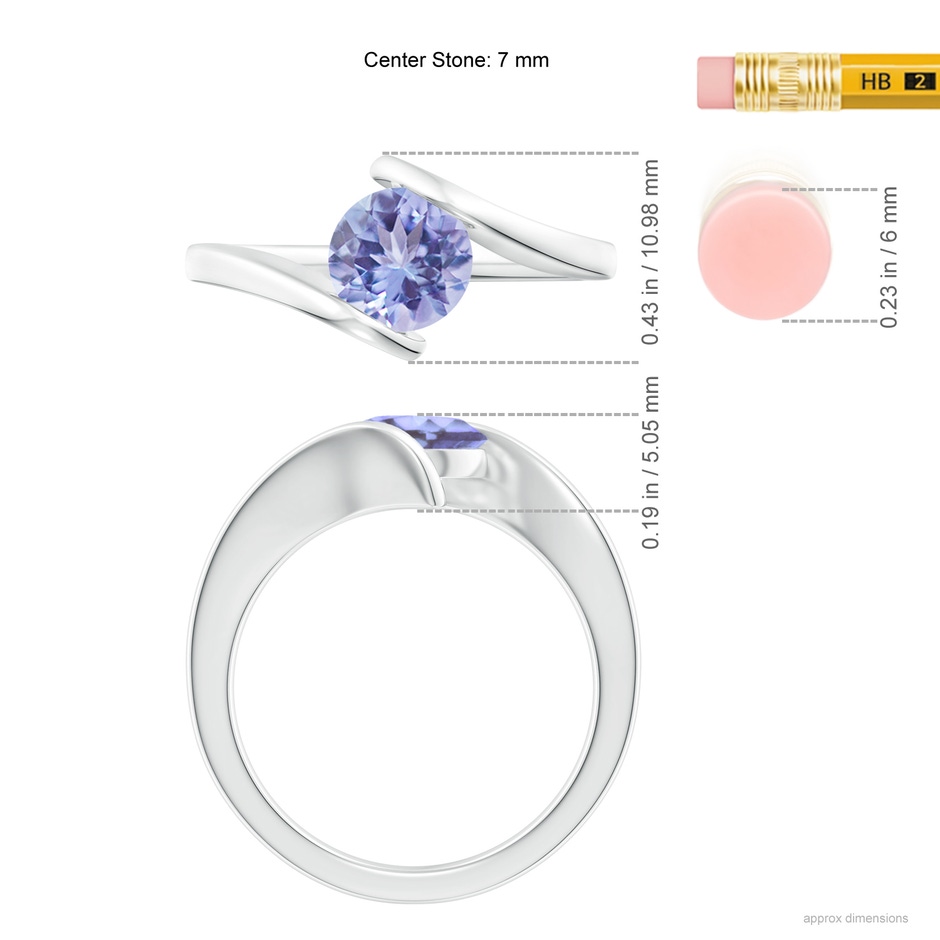 7mm A Bar-Set Solitaire Round Tanzanite Bypass Ring in S999 Silver ruler