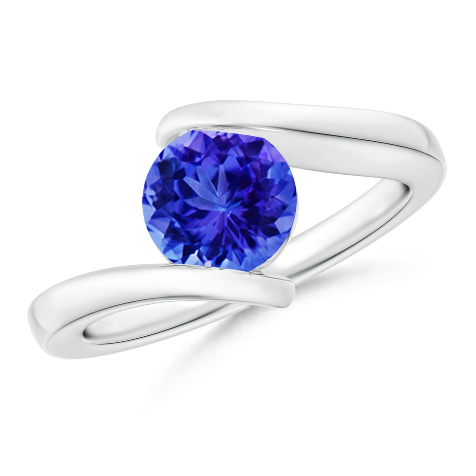 7mm AAA Bar-Set Solitaire Round Tanzanite Bypass Ring in S999 Silver 