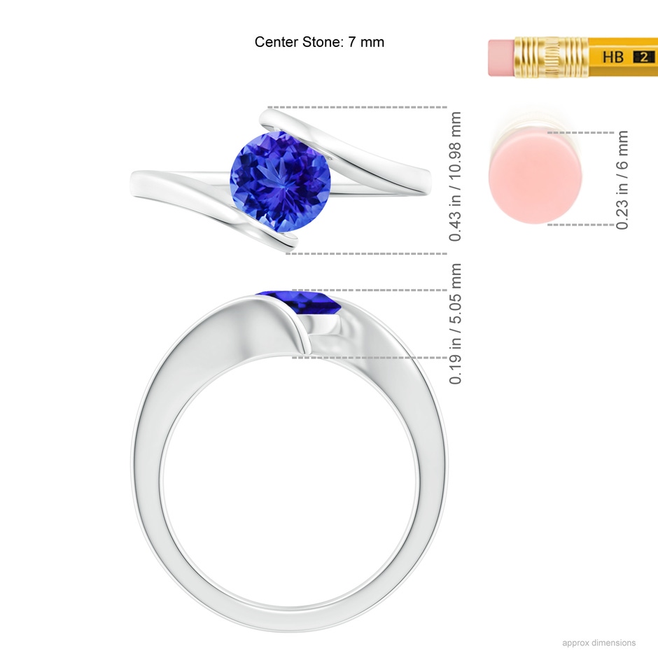 7mm AAA Bar-Set Solitaire Round Tanzanite Bypass Ring in S999 Silver ruler