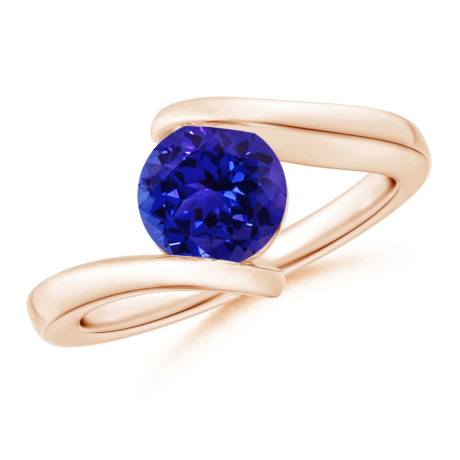 7mm AAAA Bar-Set Solitaire Round Tanzanite Bypass Ring in Rose Gold 