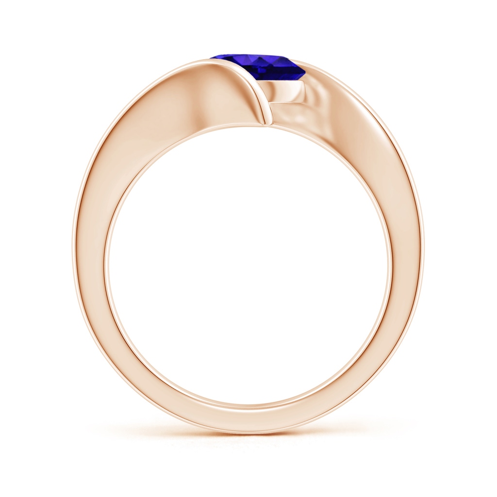 7mm AAAA Bar-Set Solitaire Round Tanzanite Bypass Ring in Rose Gold Side-1