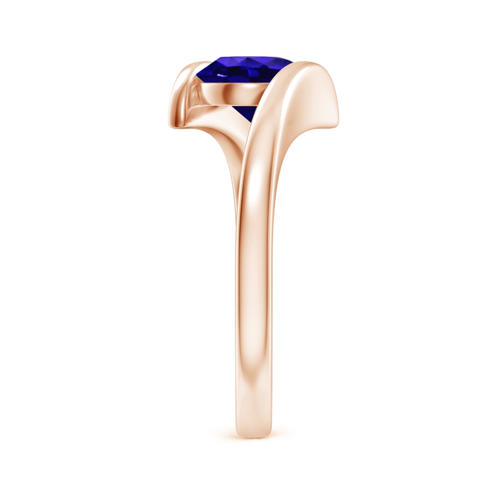 7mm AAAA Bar-Set Solitaire Round Tanzanite Bypass Ring in Rose Gold Side-2
