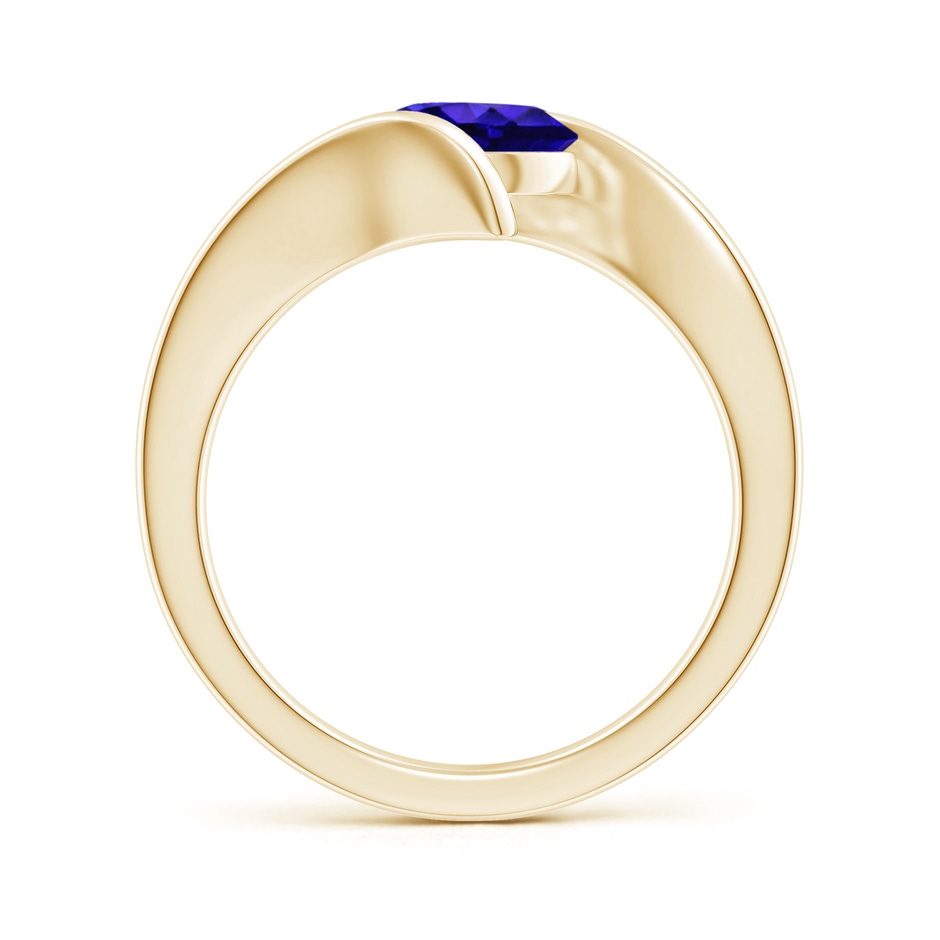 7mm AAAA Bar-Set Solitaire Round Tanzanite Bypass Ring in Yellow Gold side-1