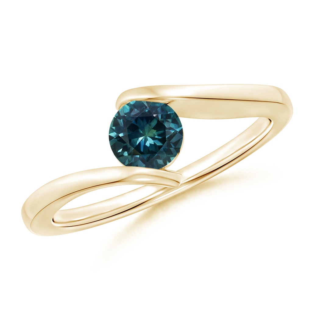 5mm AAA Bar-Set Solitaire Round Teal Montana Sapphire Bypass Ring in Yellow Gold