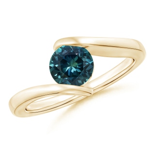 6mm AAA Bar-Set Solitaire Round Teal Montana Sapphire Bypass Ring in 9K Yellow Gold