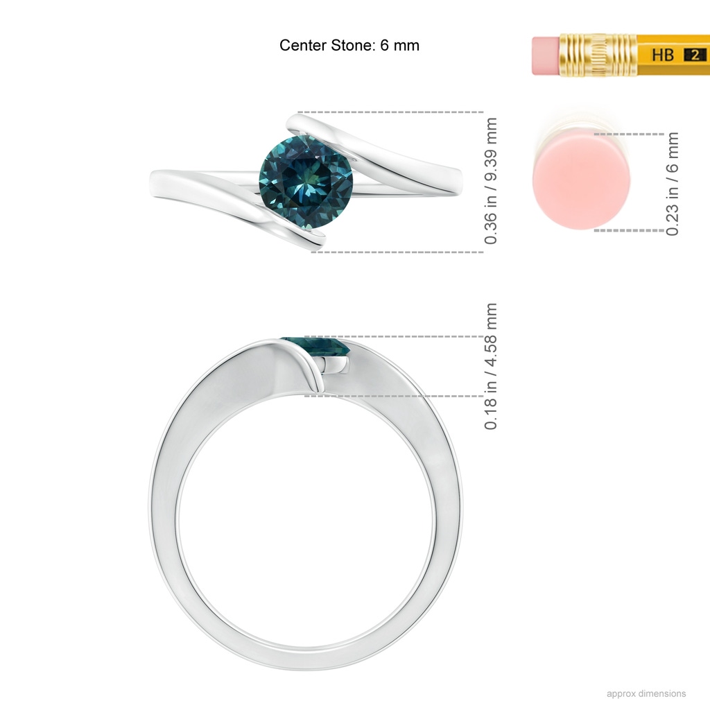 6mm AAA Bar-Set Solitaire Round Teal Montana Sapphire Bypass Ring in White Gold Ruler