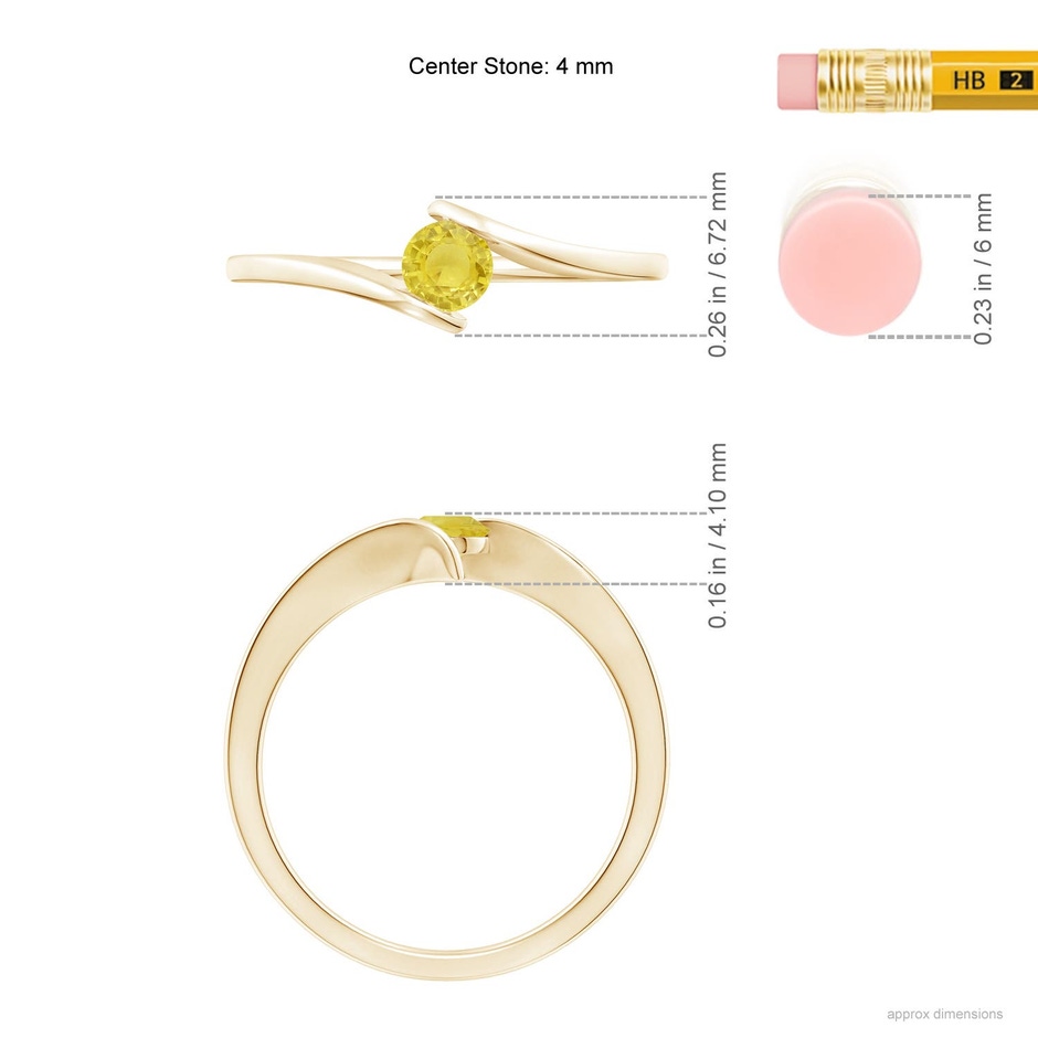 4mm A Bar-Set Solitaire Round Yellow Sapphire Bypass Ring in Yellow Gold ruler