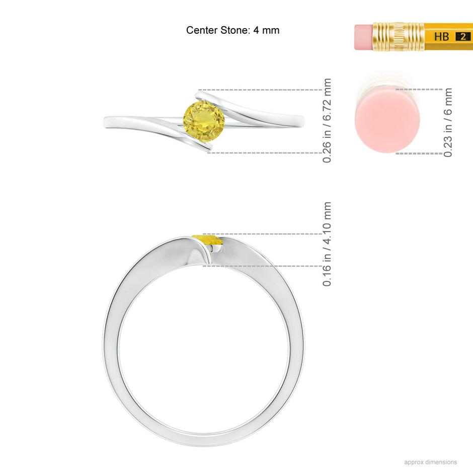 4mm AA Bar-Set Solitaire Round Yellow Sapphire Bypass Ring in White Gold ruler