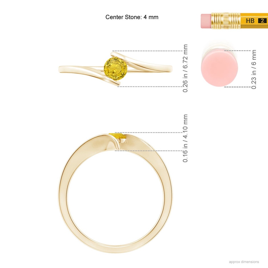 4mm AAA Bar-Set Solitaire Round Yellow Sapphire Bypass Ring in Yellow Gold ruler