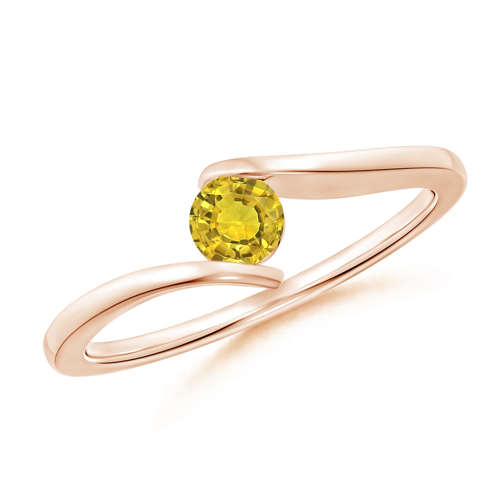 4mm AAAA Bar-Set Solitaire Round Yellow Sapphire Bypass Ring in Rose Gold