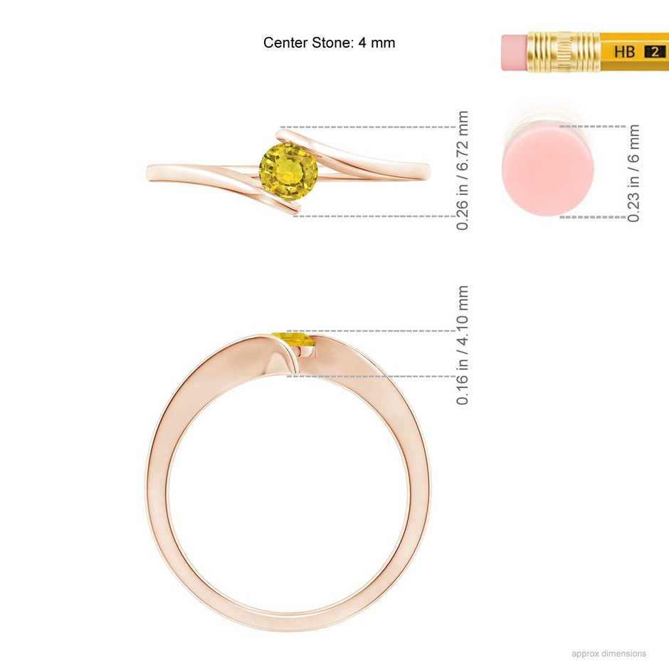 4mm AAAA Bar-Set Solitaire Round Yellow Sapphire Bypass Ring in Rose Gold ruler