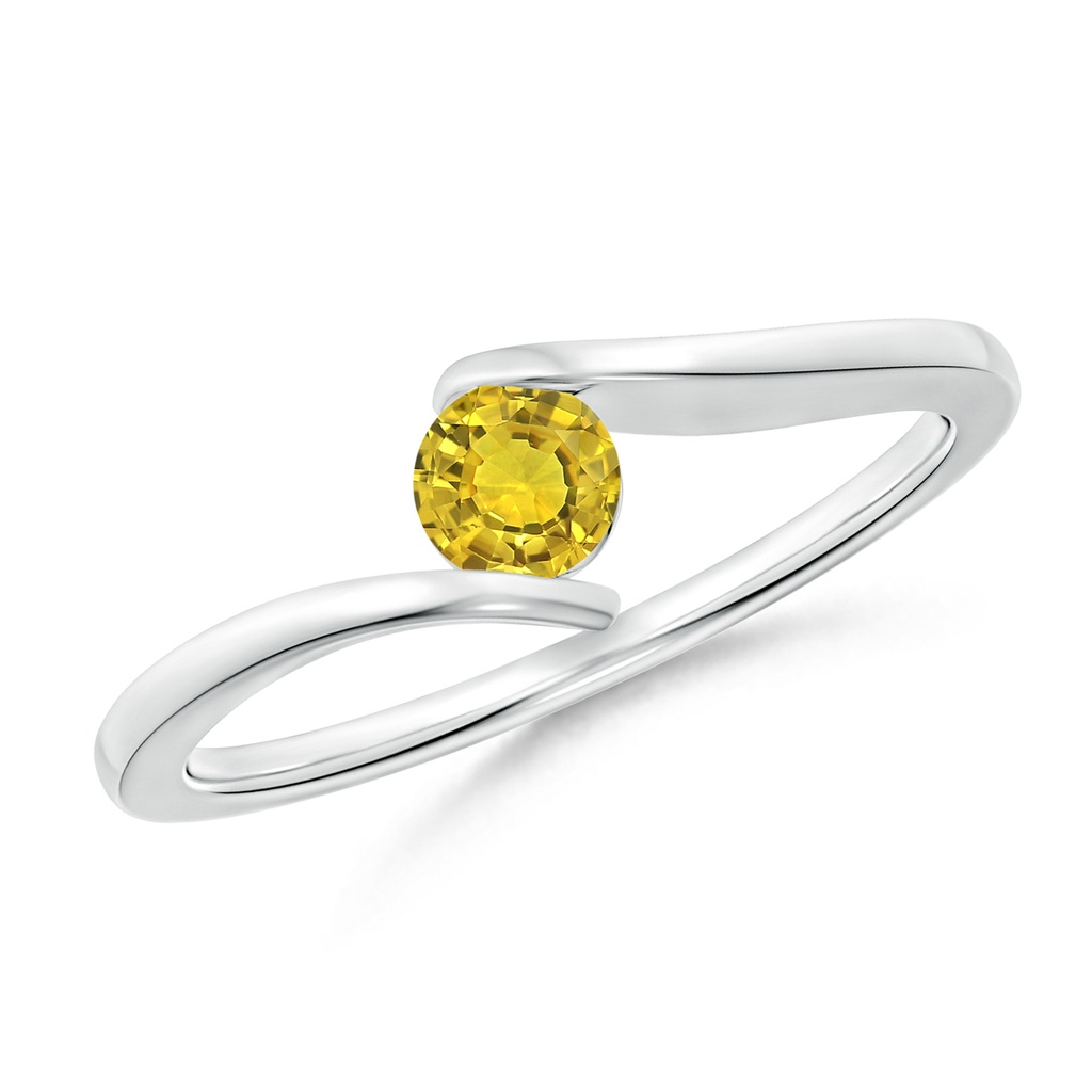 4mm AAAA Bar-Set Solitaire Round Yellow Sapphire Bypass Ring in White Gold