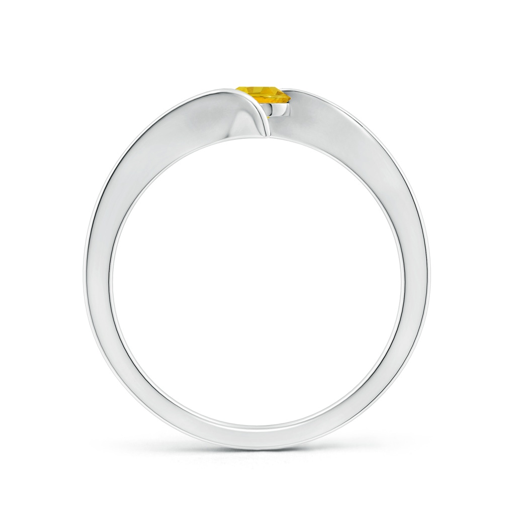 4mm AAAA Bar-Set Solitaire Round Yellow Sapphire Bypass Ring in White Gold Side-1