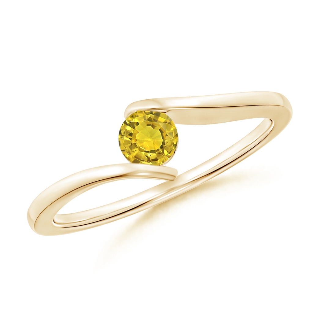 4mm AAAA Bar-Set Solitaire Round Yellow Sapphire Bypass Ring in Yellow Gold