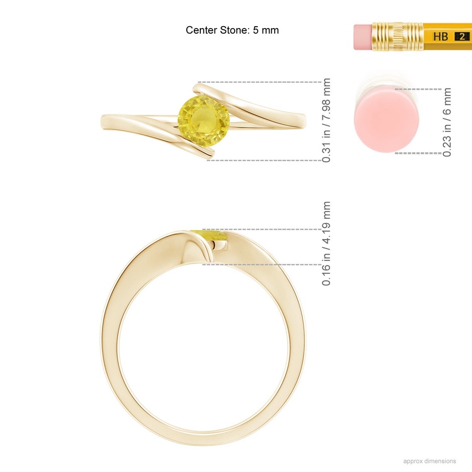 5mm A Bar-Set Solitaire Round Yellow Sapphire Bypass Ring in Yellow Gold ruler
