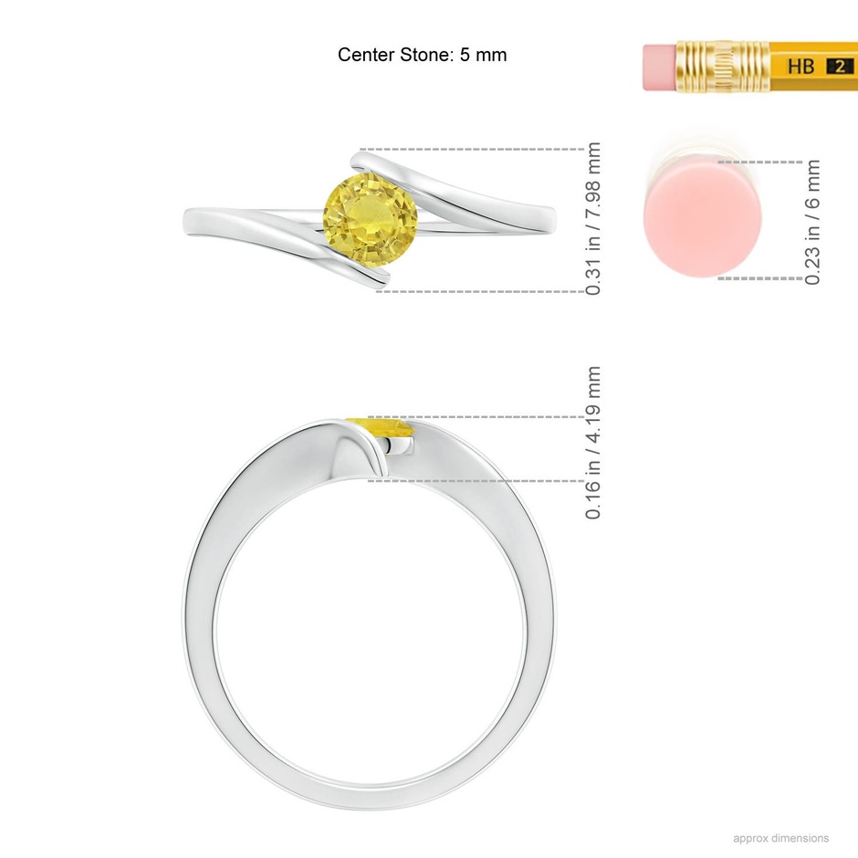 5mm AA Bar-Set Solitaire Round Yellow Sapphire Bypass Ring in White Gold ruler