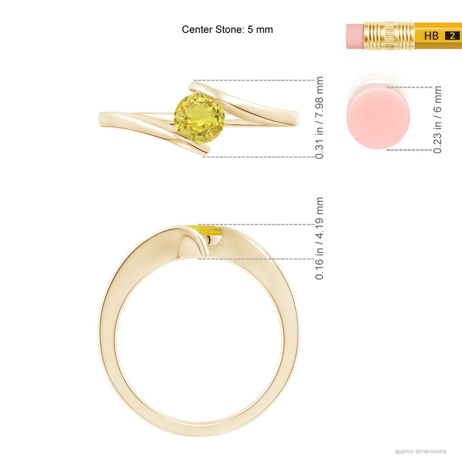 5mm AA Bar-Set Solitaire Round Yellow Sapphire Bypass Ring in Yellow Gold ruler