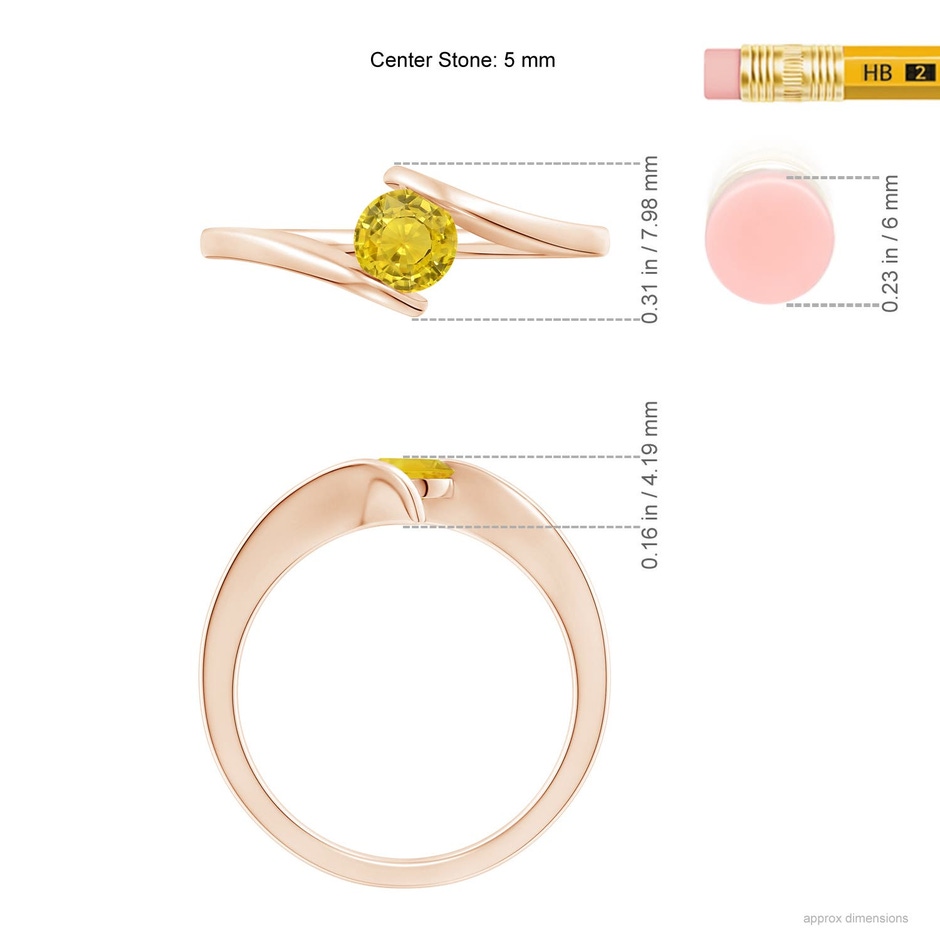 5mm AAA Bar-Set Solitaire Round Yellow Sapphire Bypass Ring in Rose Gold ruler