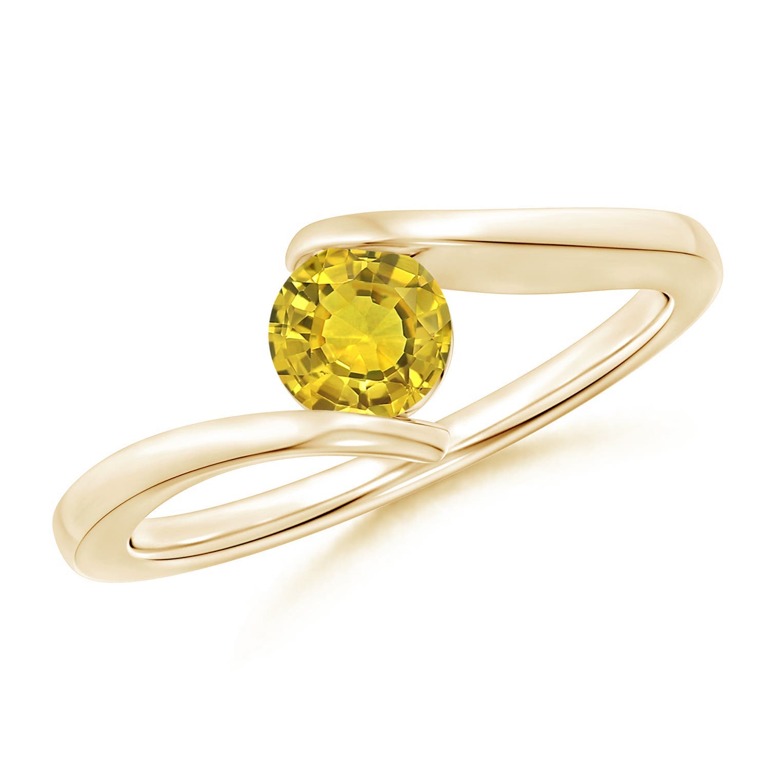 5mm AAAA Bar-Set Solitaire Round Yellow Sapphire Bypass Ring in 18CT Yellow Gold