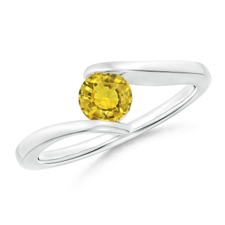 5mm AAAA Bar-Set Solitaire Round Yellow Sapphire Bypass Ring in P950 Platinum